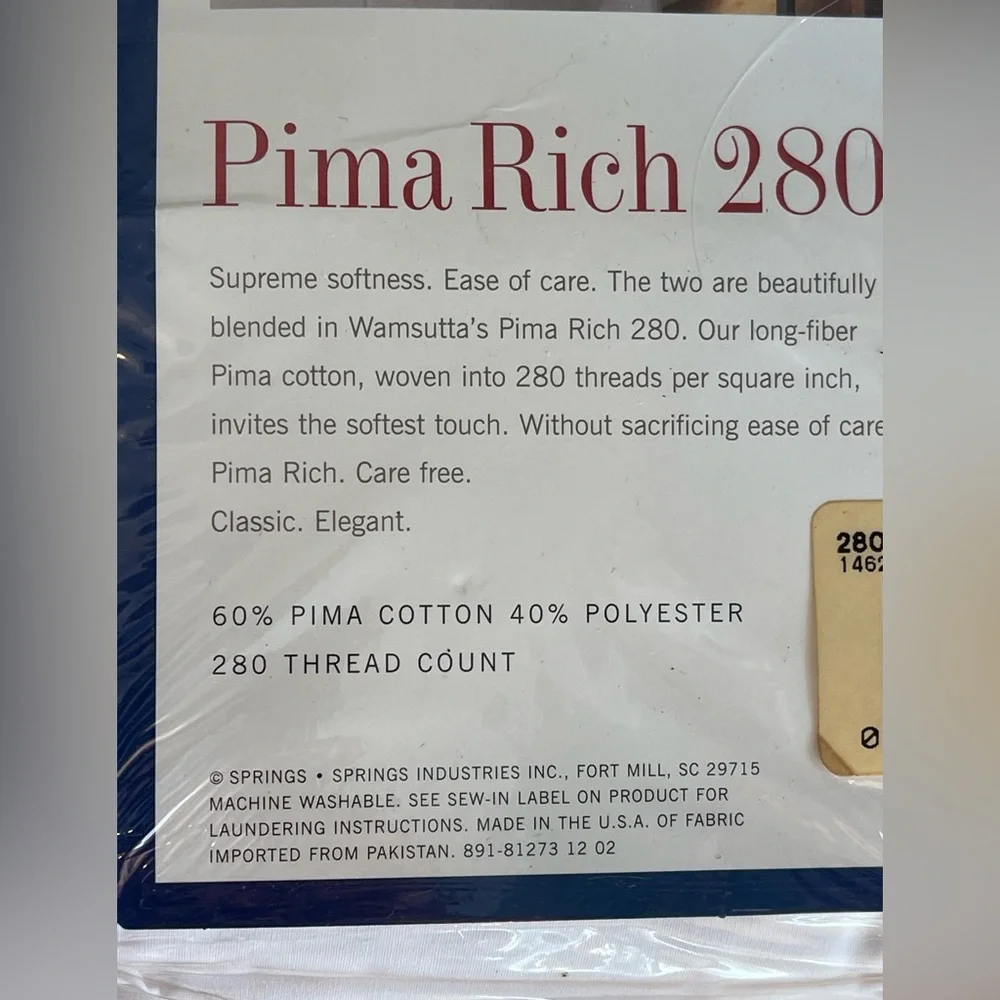 🆕Wamsutta Pima Rich 280 Alabaster White Full Flat Sheet NOS sealed cotton blend